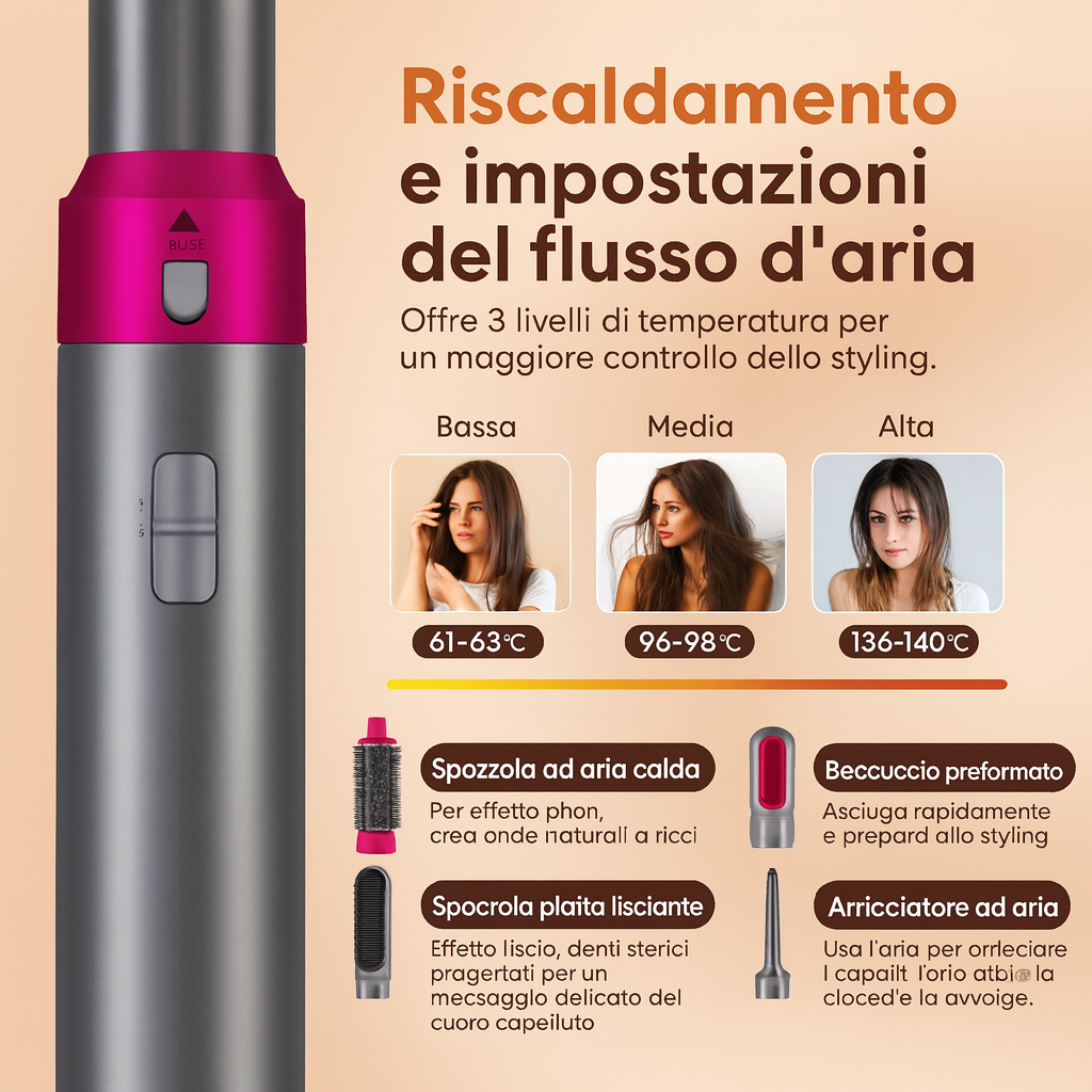 Spazzola modellante 5 in 1 con aria calda - Pixie Home