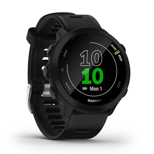 Garmin Forerunner 55 (Whitestone), Smartwatch running con GPS, Cardio, Piani di allenamento inclusi, VO2max, Allenamenti personalizzati, Connect IQ, Taglia unica